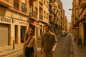 Inmobiliaria Patraix alquiler: calle del barrio con edificios rehabilitados y vida real